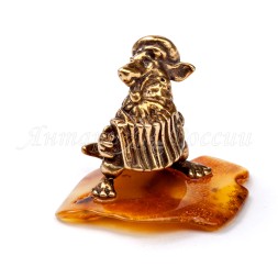 Фигурка &quot;Собачка с гармошкой&quot; Латунь с Янтарем