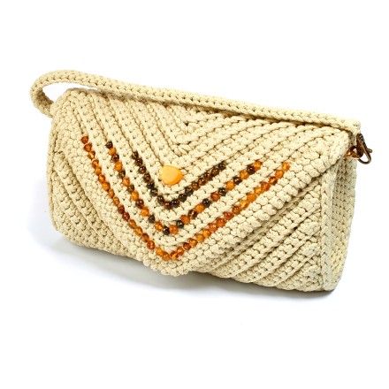 Сумка плетеная клатч беж. Текстиль/ Янтарь купить